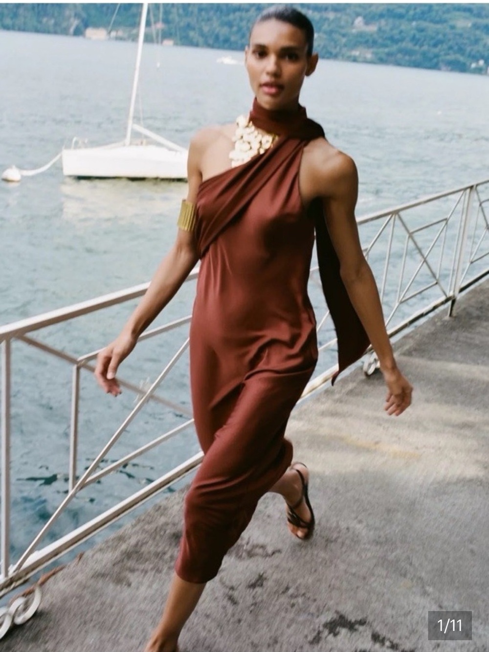 Zara Rust Brown One-Shoulder Asymmetrical Midi Dress